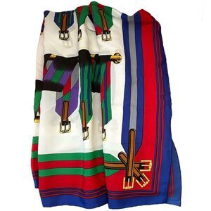 Les Sangles Vintage Neck Wrap Suspender Multicolored Belt Print Large Scarf